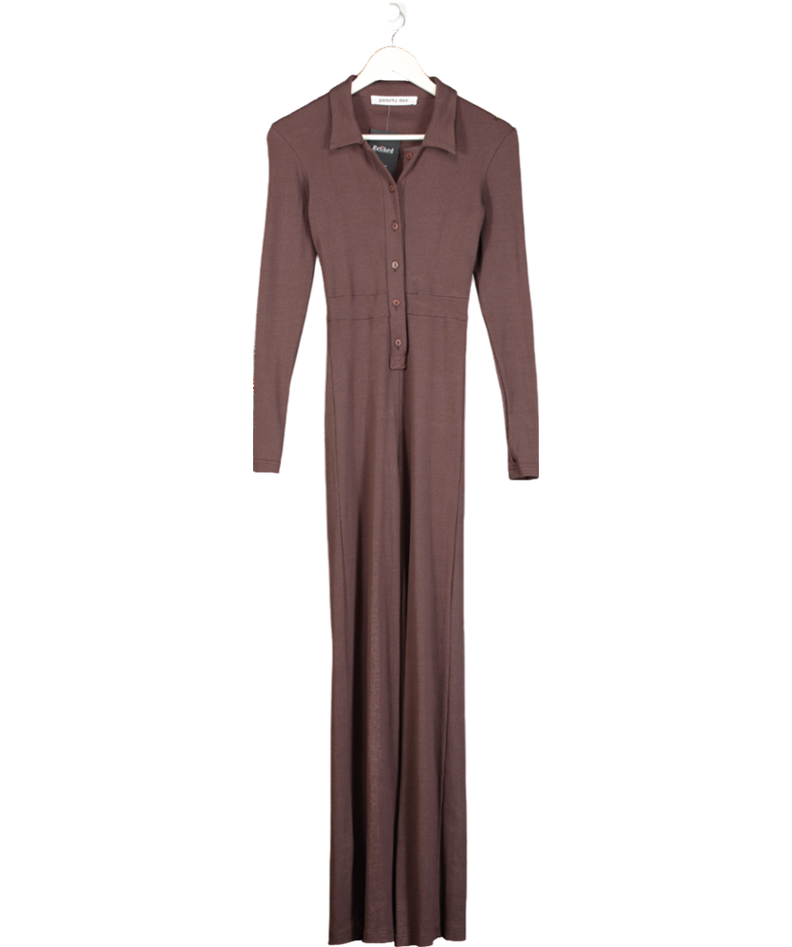 Peachy Den Brown The June Ribbed Jumpsuit UK XS