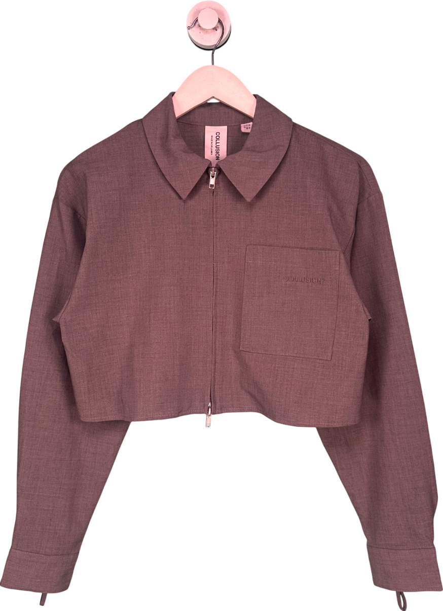 Collusion Grey Cropped Zip Up Overshirt UK 10