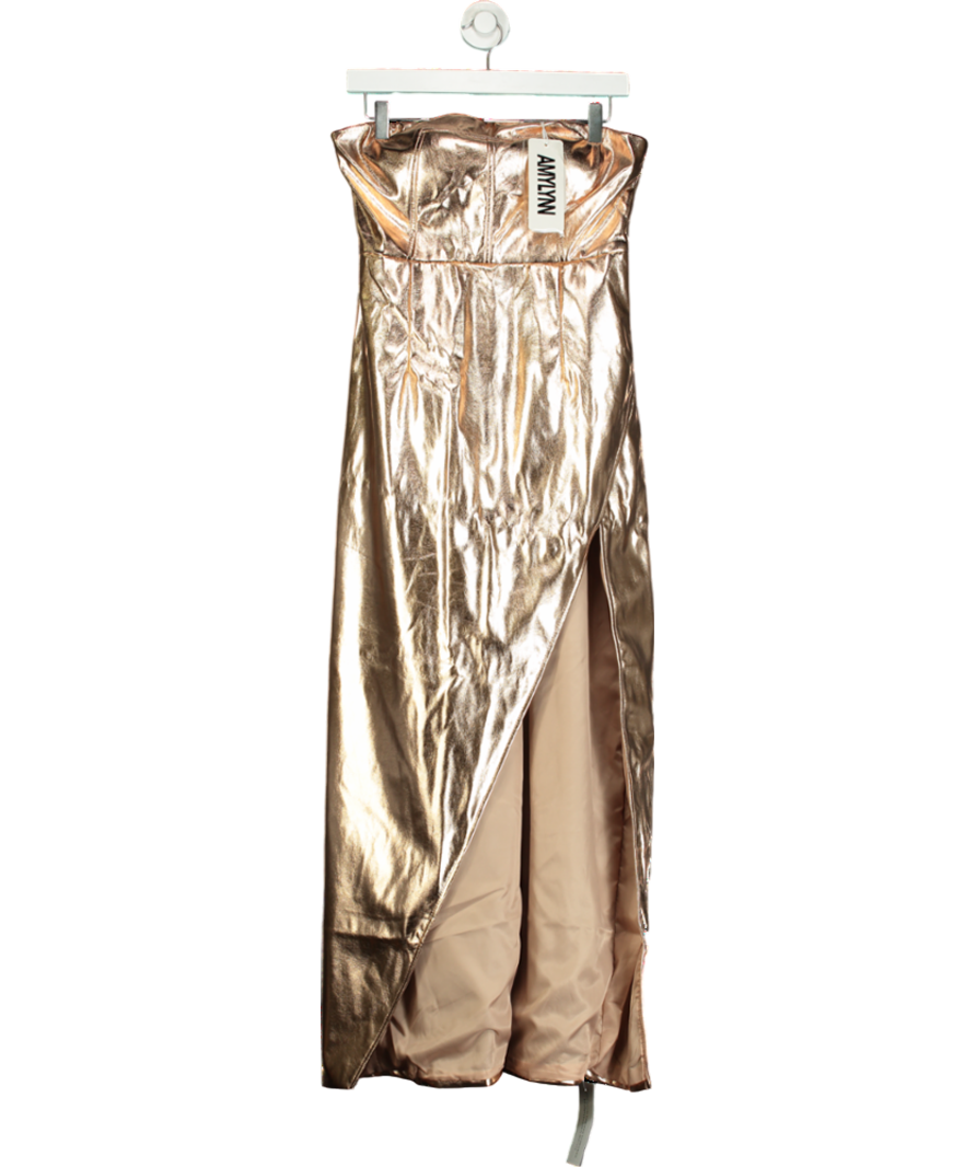 Amy Lynn London Metallic Gizelle Vegan Leather Strapless Maxi Dress UK M