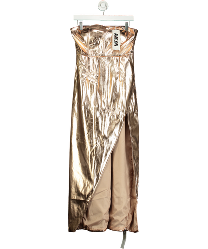 Amy Lynn London Metallic Gizelle Vegan Leather Strapless Maxi Dress UK M