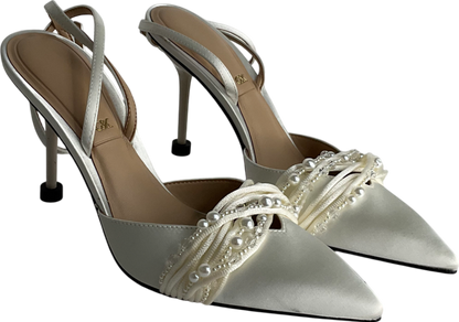 Charles & Keith White Leda Beaded Satin Ankle-strap Pumps UK 5 EU 38 👠