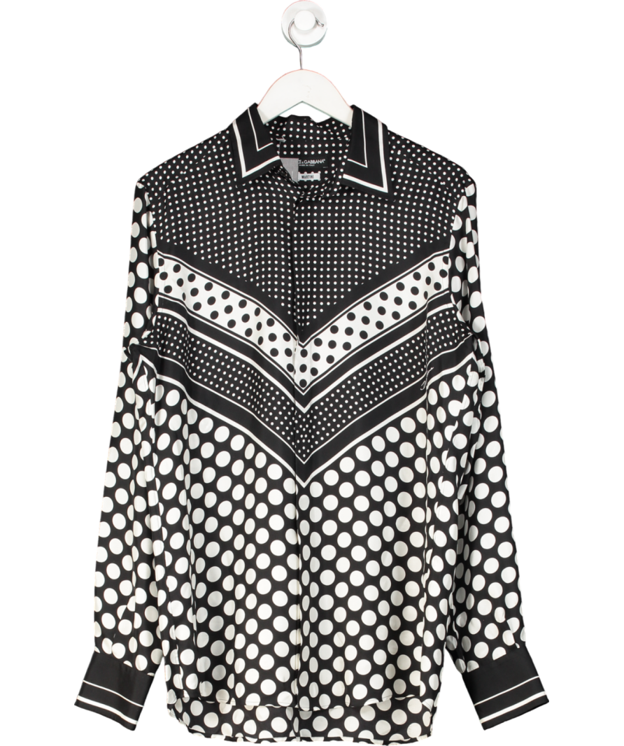 Dolce & Gabbana Black Polka Dot Martini-fit Silk Shirt UK L