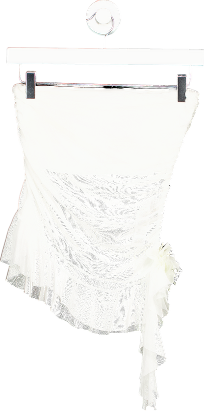 PrettyLittleThing White Sequin Embellished Mini Skirt UK 8