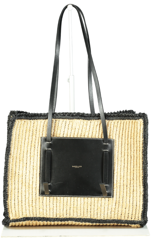 Demellier Black and Natural Straw Capri Tote Bag