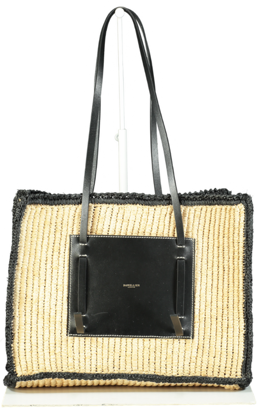 Demellier Black and Natural Straw Capri Tote Bag