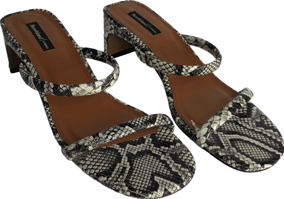 River Island Black Beige Leather Kitten Heel Mule Sandals UK 7 EU 40 👠