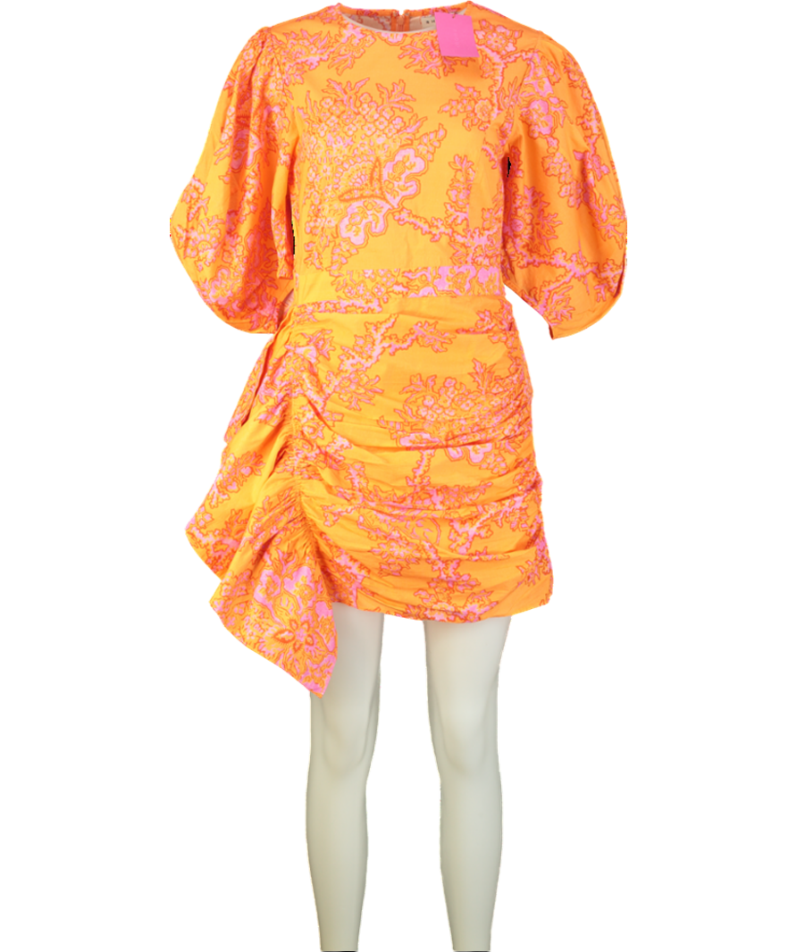 Rhode Resort Orange Pia Puff Sleeve Dress UK 14