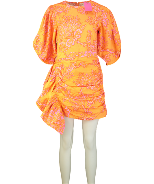 Rhode Resort Orange Pia Puff Sleeve Dress UK 14