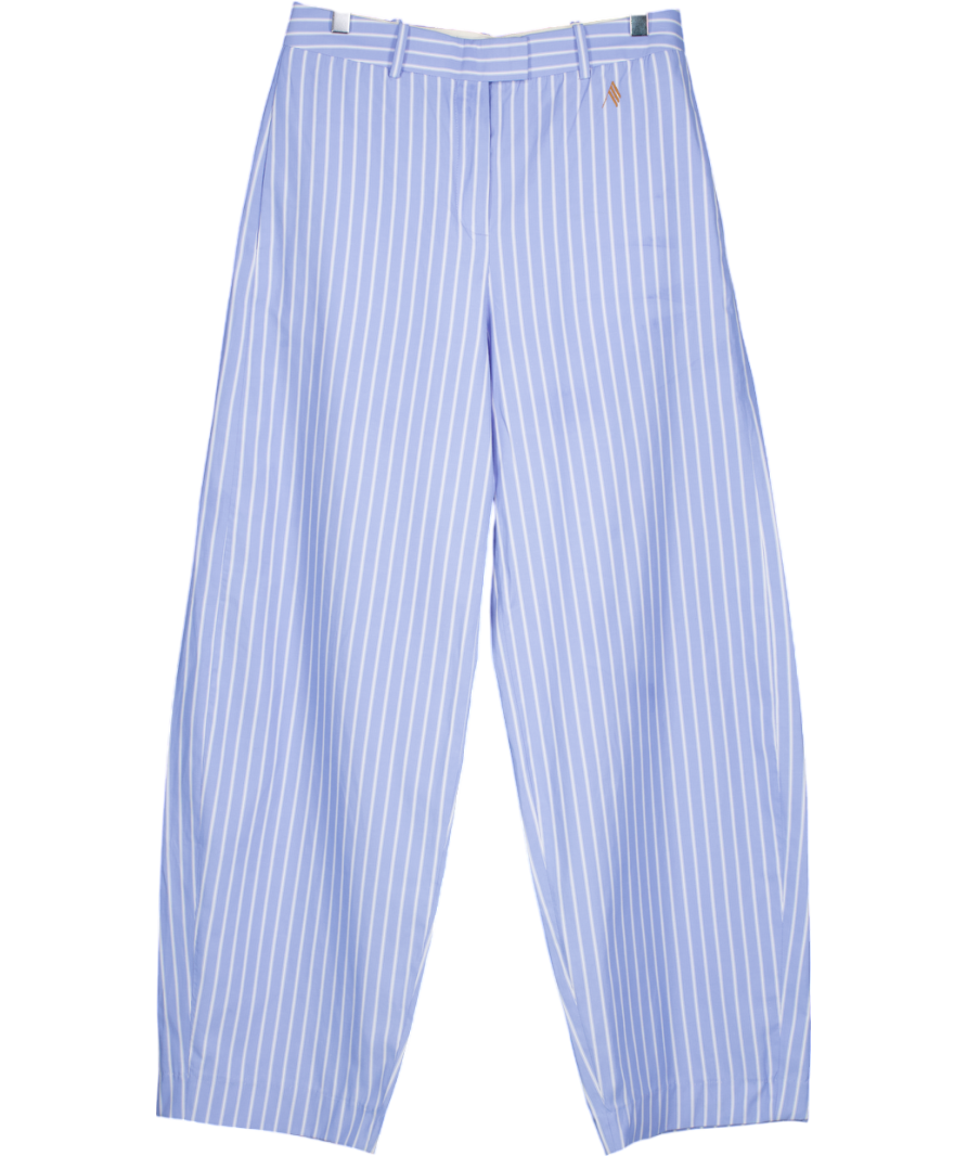 Attico Blue Striped Straight Leg Cotton Blend Trousers UK 12