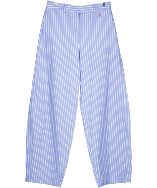 Attico Blue Striped Straight Leg Cotton Blend Trousers UK 12