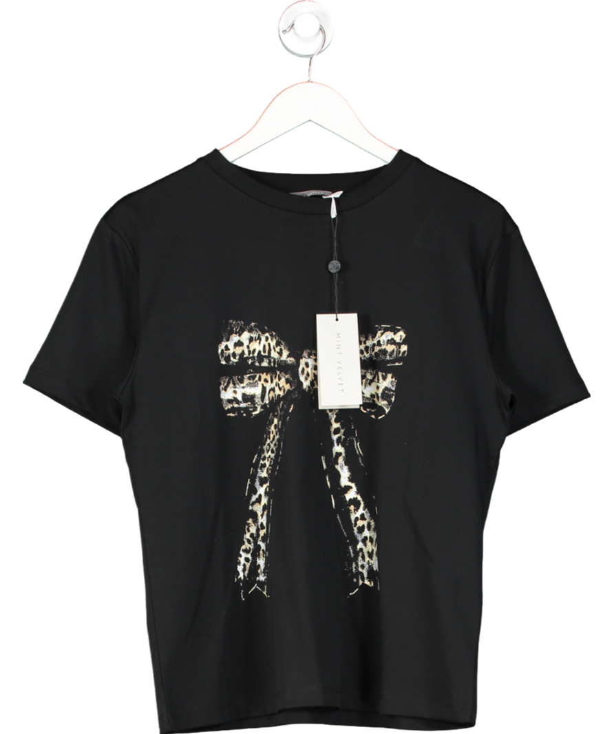 Mint Velvet Black Leopard Graphic Bow T-shirt UK M