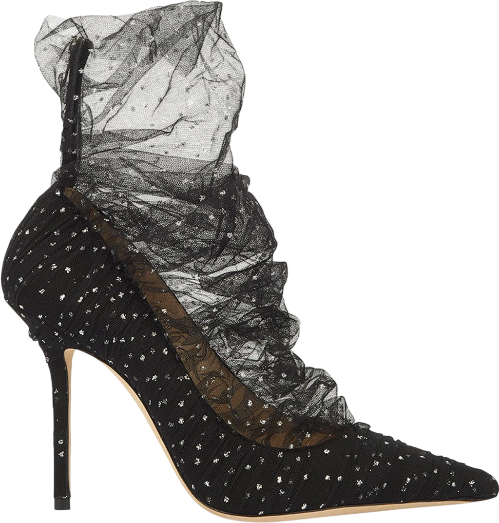 JIMMY CHOO Black Lavish 100 Glittered Tulle And Suede Pumps UK 5 EU 38 👠