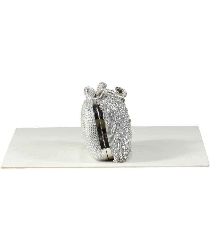 Self-Portrait Metallic Beaded Crystal Bow Topped Box Clutch
