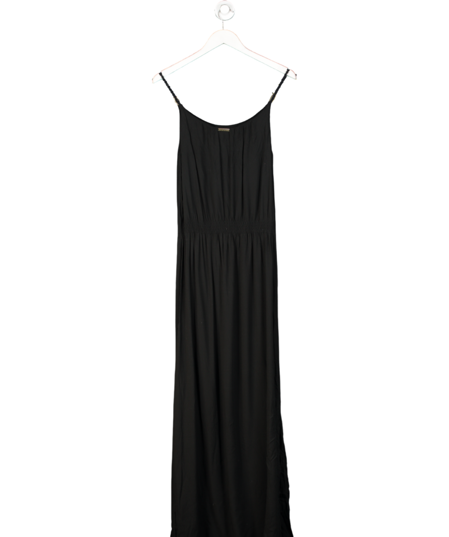 Heidi Klein Black Shirred Waist 100% Viscose Maxi With Split Sides And Gold Detaiing UK S