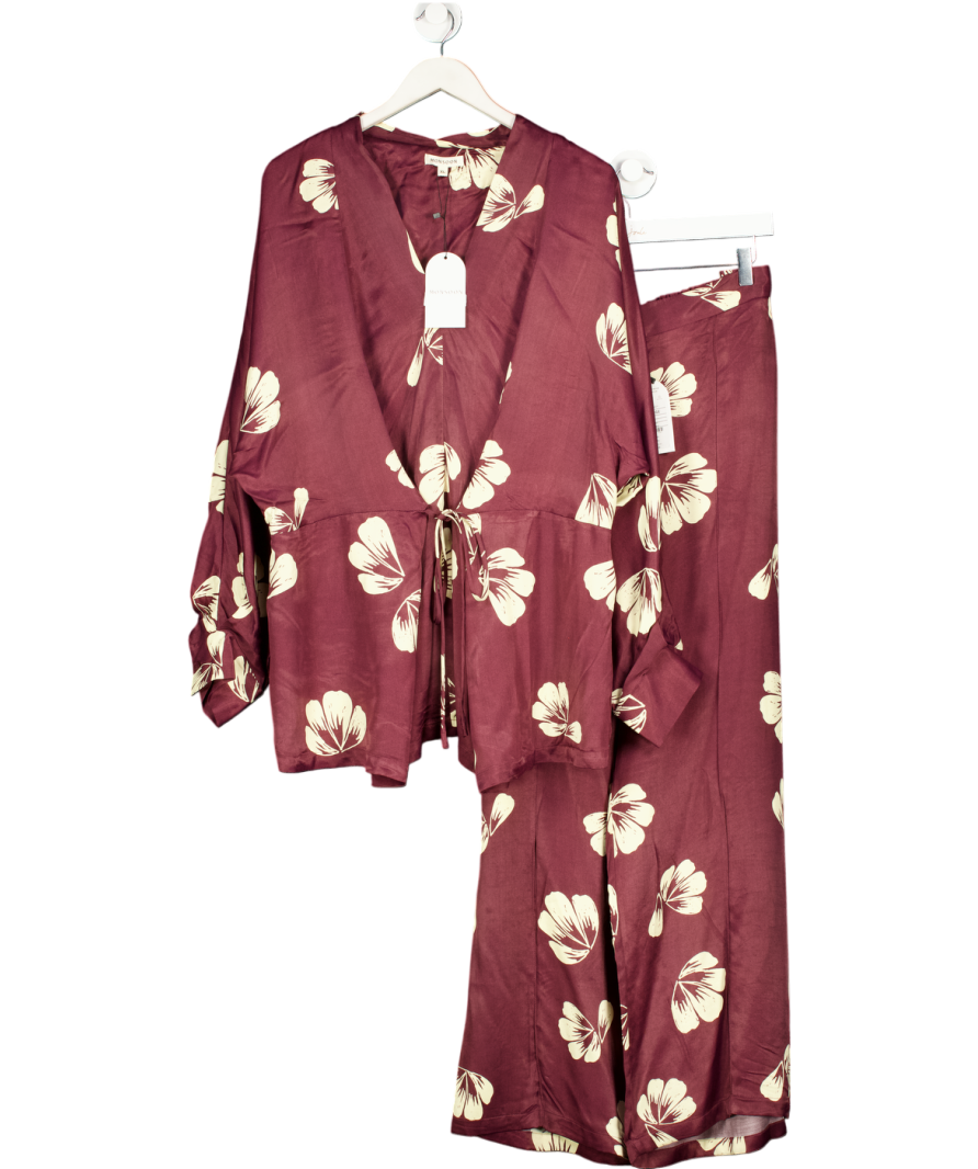 Monsoon Red Roz Floral Straight Leg Trousers Set Burgundy UK XL