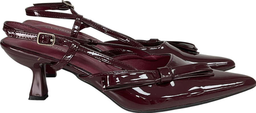 Glamorous Purple Slingback Kitten Heeled Shoes With Bow In Burgundy UK 6 EU 39 👠