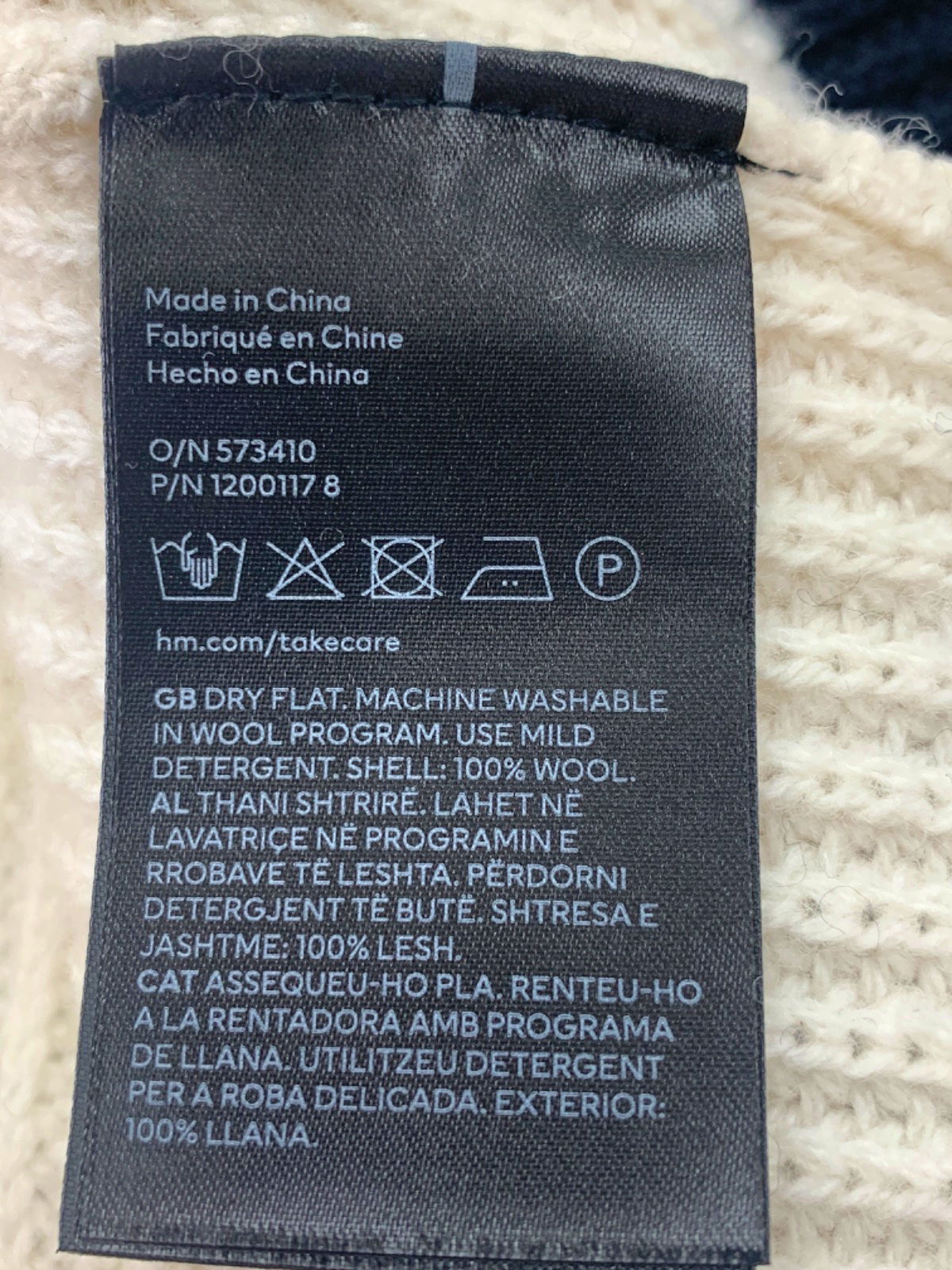 H&M Cream/Navy Contrast Knit Jumper UK S