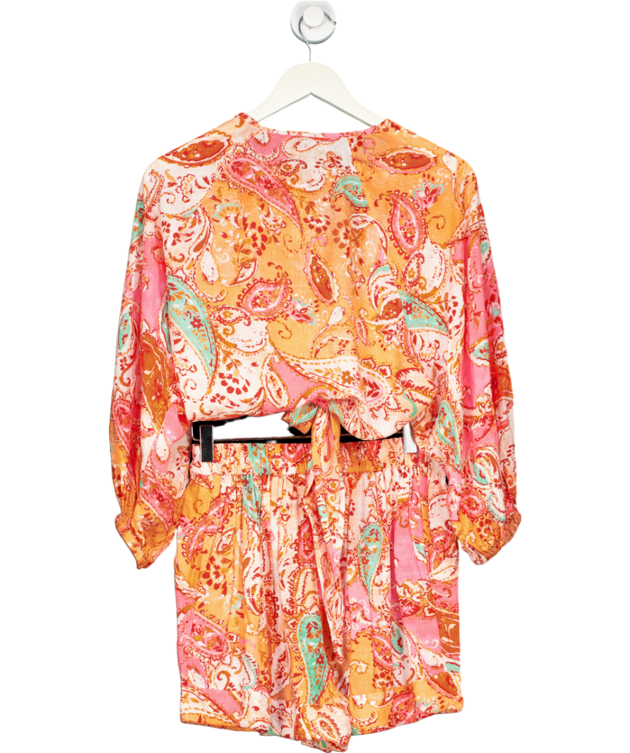 Next Orange Printed Tie Shirt And Pull On Shorts Co-ord UK 8