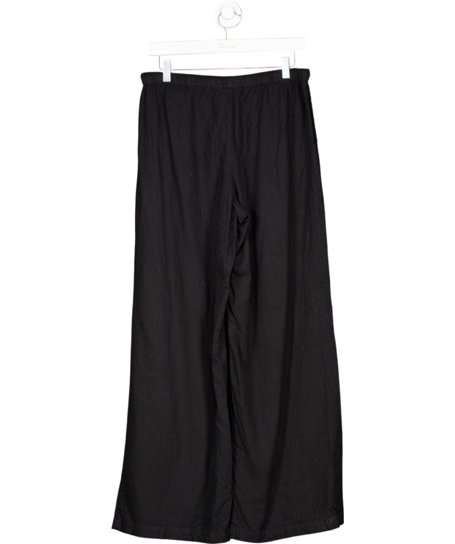 Black Wide Leg Linen Trousers UK S