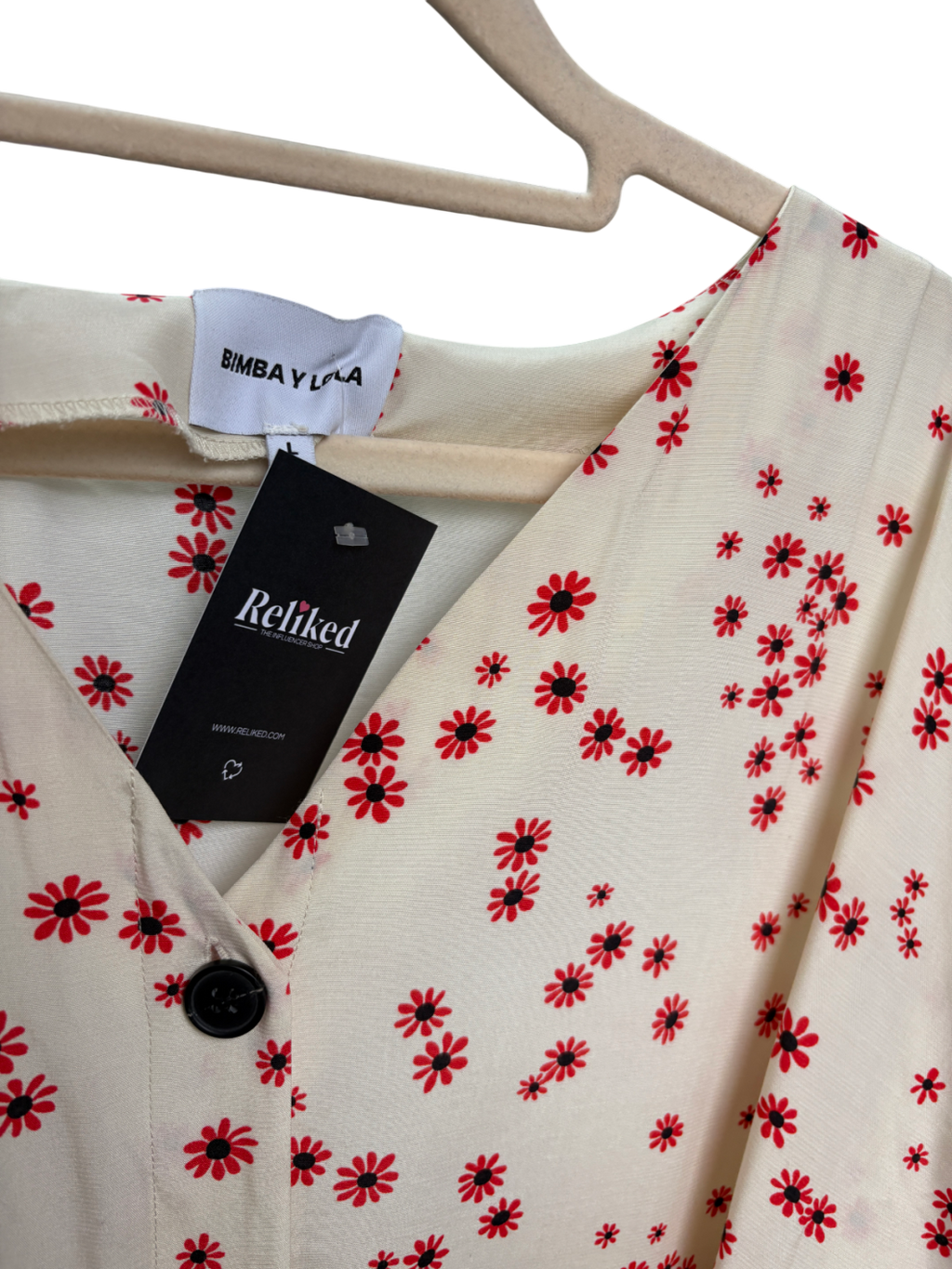 Bimba Y Lola Cream Floral Button Up Dress UK L