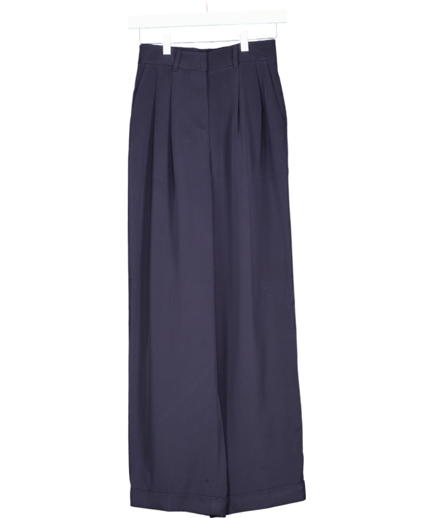 Lily Silk Blue Timeless Pleated Wide-leg Dense Silk Trousers UK 6