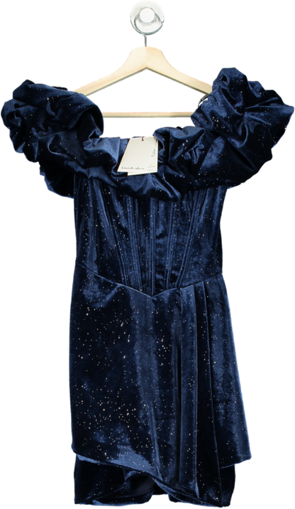 Lavish Alice Navy Off-Shoulder Velvet Mini Dress with Glitter Detail UK 8