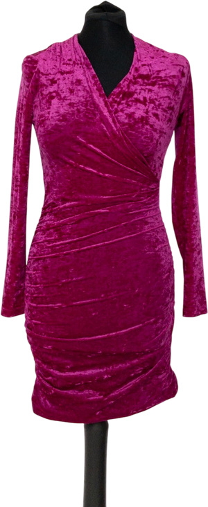 Maje Fuchsia Pink Crushed Velvet Long Sleeve Dress UK 6