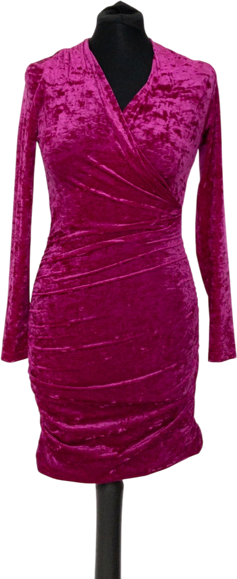 Maje Fuchsia Pink Crushed Velvet Long Sleeve Dress UK 6
