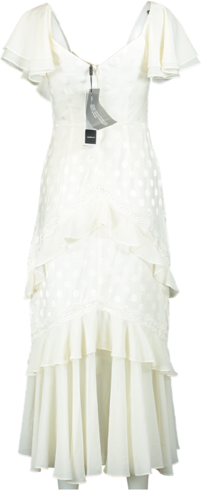 Three Floor Off White Frilled Polka Dot Dress UK 8