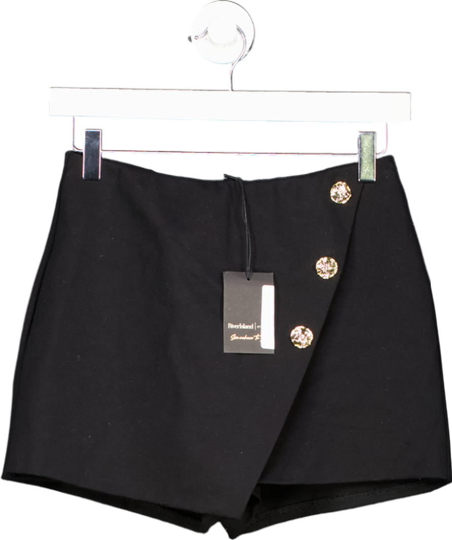River Island Black Asymmetric Button Skort UK 6