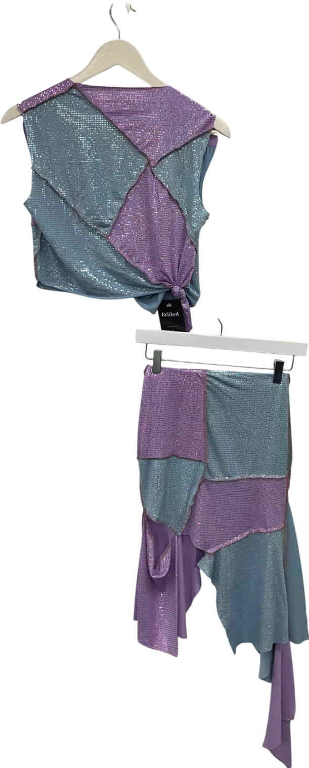 Cou Coo Blue Open Back Top And Skirt Set UK S