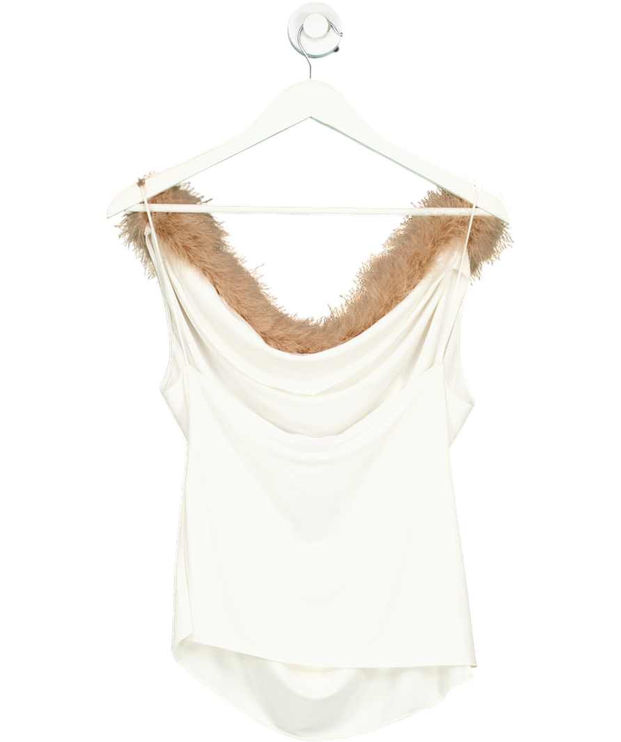 Coperni Cream Boa Feather Trimmed Jersey Top UK 10
