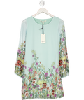 Yumi Aqua Blue Floral Print Long Sleeve Shift Dress UK 8