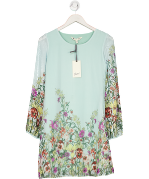 Yumi Aqua Blue Floral Print Long Sleeve Shift Dress UK 8