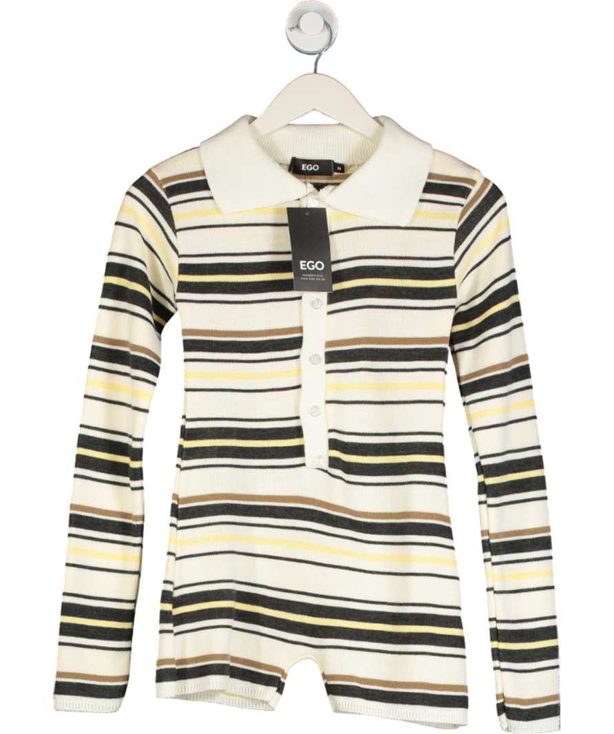 Ego Cream Knitted Button Front Collared Playsuit UK M