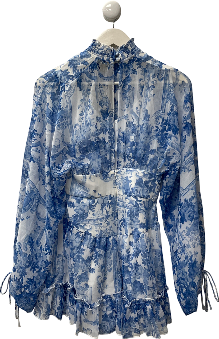 ASOS Blue Crinkle Chiffon Scarf Print Playsuit UK 8