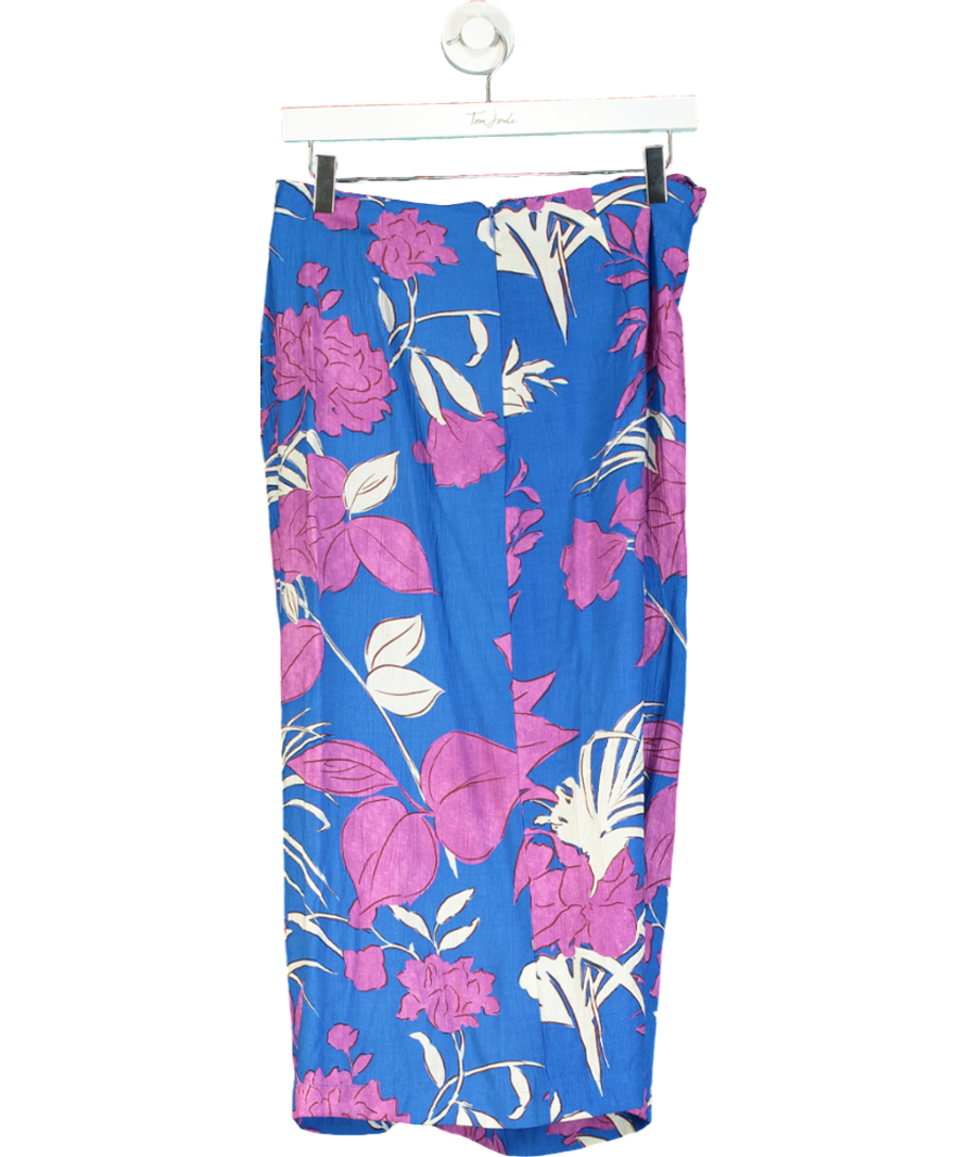 MANGO Blue Printed Twist Detail Skirt UK S