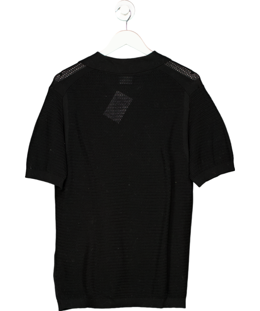 The Kooples Black Openwork Knit Polo T-shirt UK L
