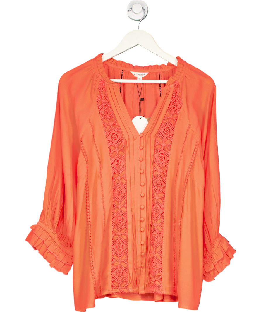 Monsoon Orange Hattie Lace Insert Top UK L