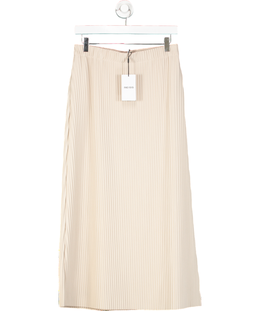REISS Cream Pippa Pleated Jersey Midi Skirt In Stone UK 10