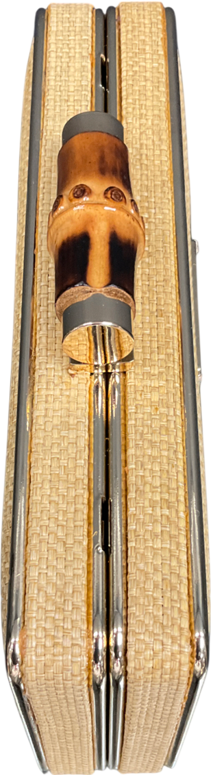 Heidi Klein Cream Sb Bamboo Hardbox Clutch with gold chain strap