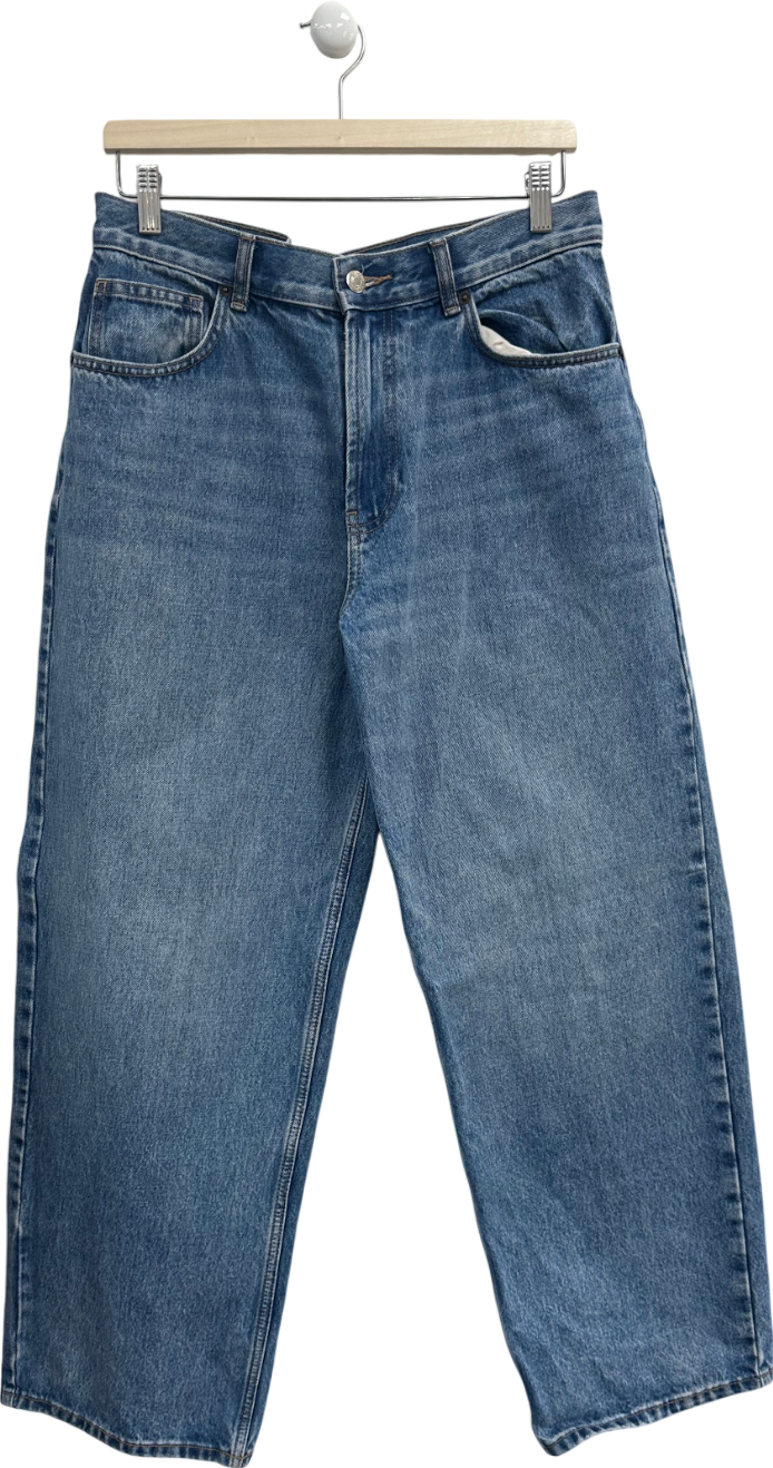 Topshop Blue Buckle Back Detail Straight Leg Jeans W32