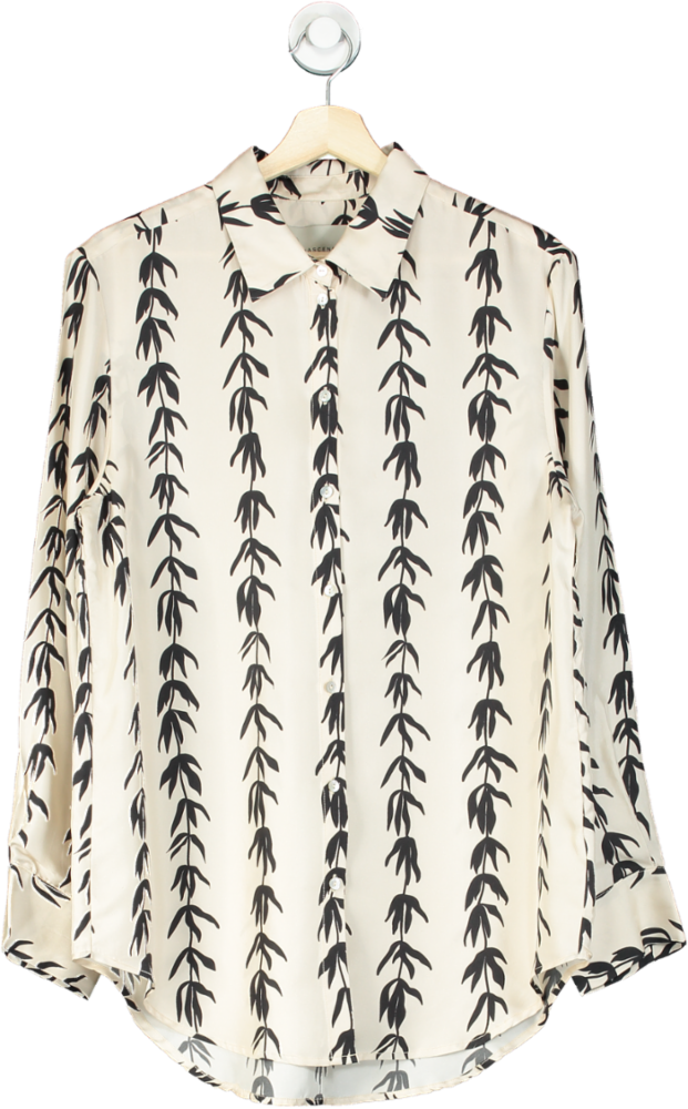 Asceno Cream & Black Willow Print 100% Silk Shirt UK S