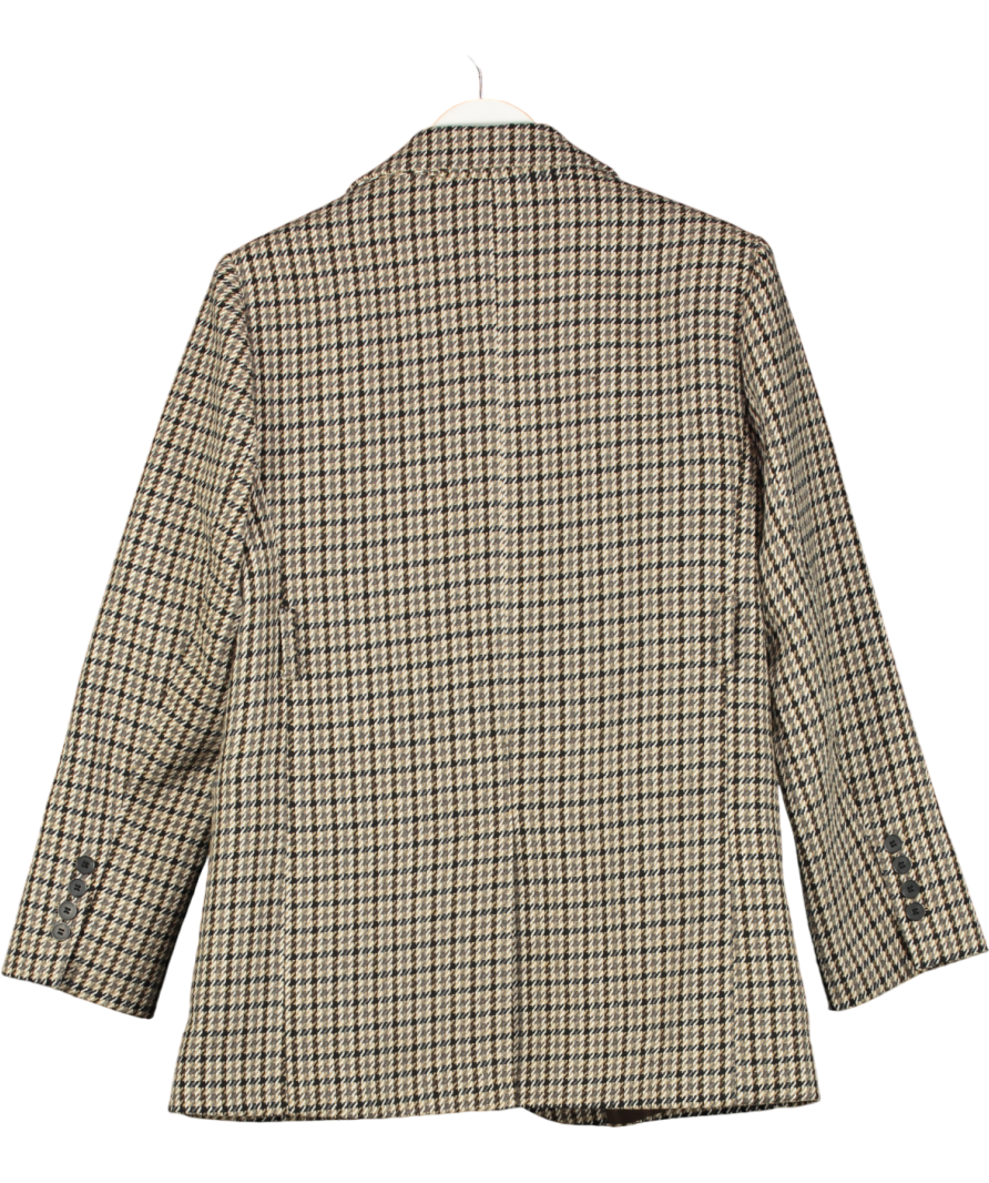 H&M Brown Wool Blend Single Breasted Check Blazer UK S