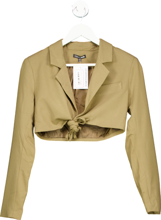 Fashion Nova Khaki Tie Front Blazer UK S