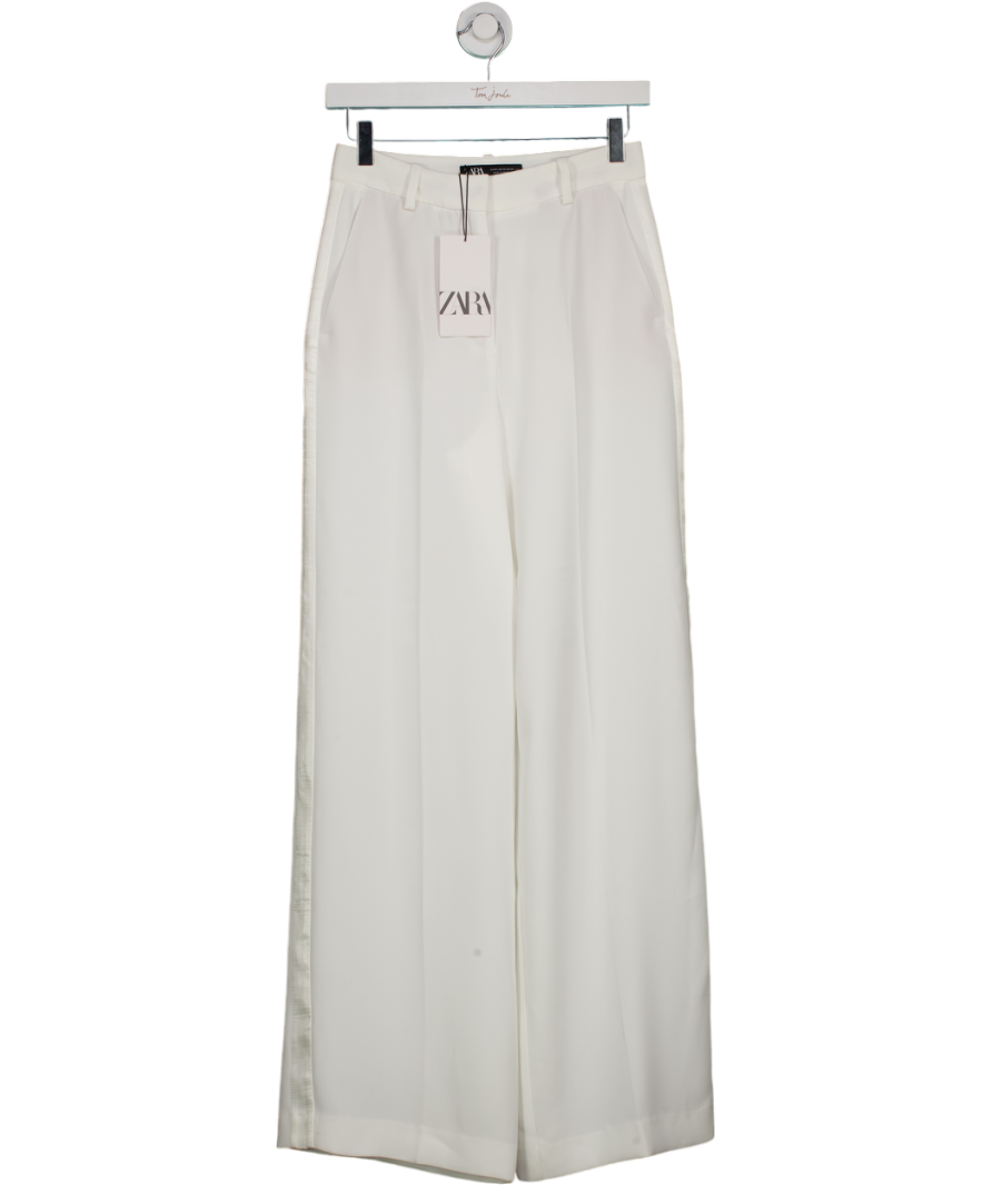 ZARA White Pleated Wide Leg Trousers UK XS