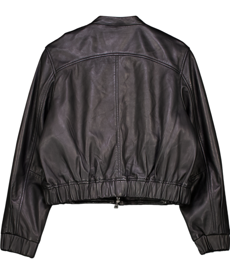 AllSaints Black Martina Leather Bomber Jacket UK 10