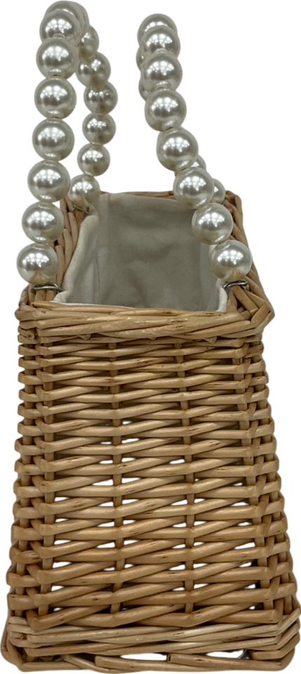 Beige Mini Ratan Handbag With Pearl Handles One Size