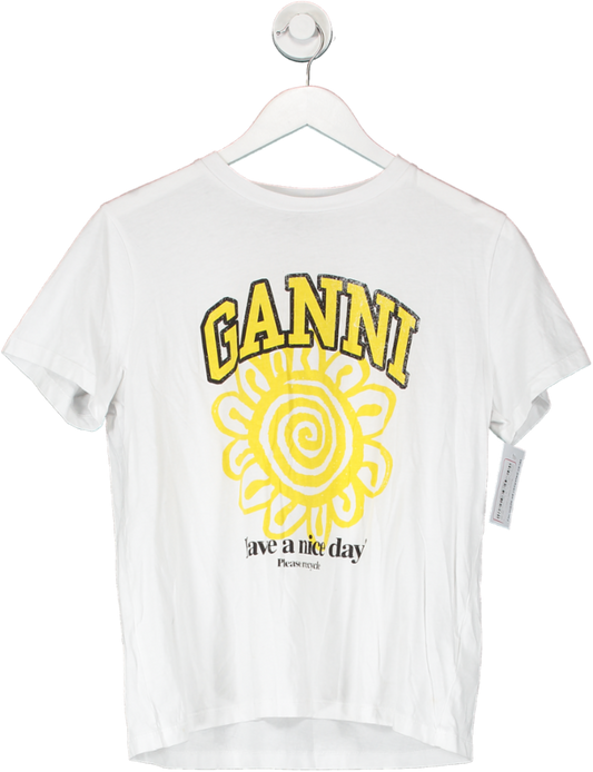Ganni White Relaxed Flower T-shirt UK S