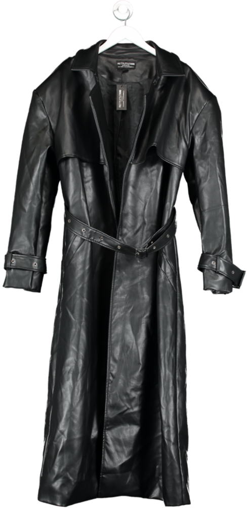 PrettyLittleThing Black Pu Oversized Trench Coat UK M